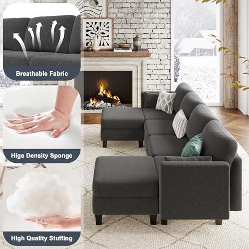 Dimgrey 6 Seat Convertible U Shaped Sectional Sofa, High Density Memory Foam
