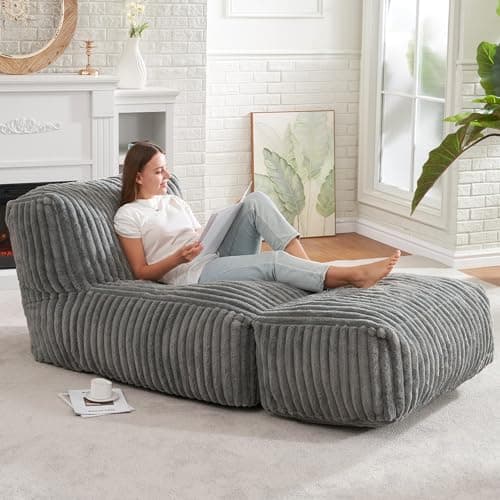Hobestluk Large Bean Bag Lounger Chair with Memory Foam (Khaki)