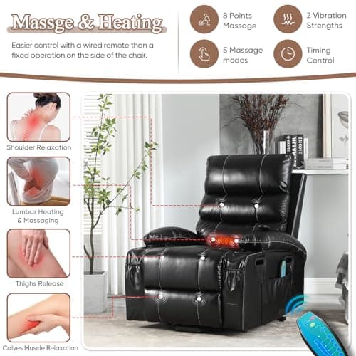 Antetek Electric Recliner Massage Chair with Heat & Cup Holders for Elderly