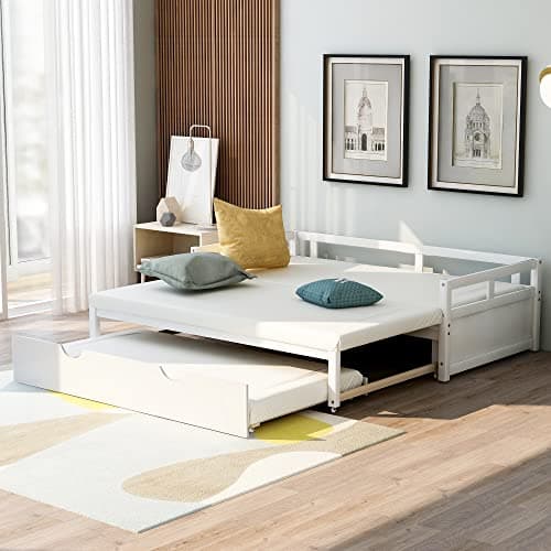 Merax Modern Extending Daybed with 2 Pop-Up Trundle Beds Twin to King Grey