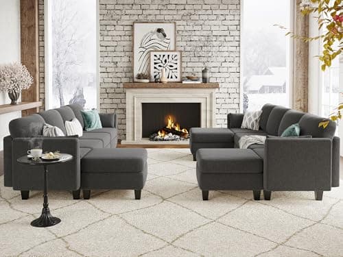 Dimgrey 6 Seat Convertible U Shaped Sectional Sofa, High Density Memory Foam