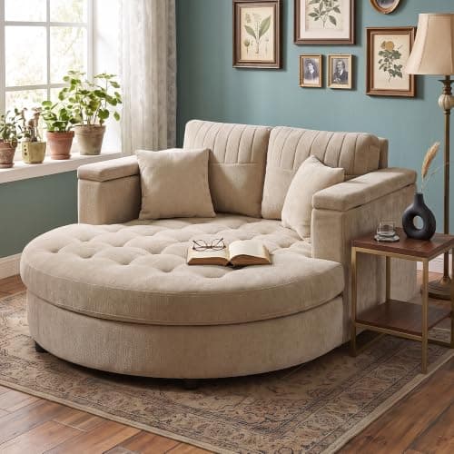 Modern 55" Oversized Chaise Lounger, Luxurious Chenille Fabric Single Sofa Chair with Pillows, Charge Station & Cup Holders for Living Room Apartment Offices (Blue Gray-55'')
