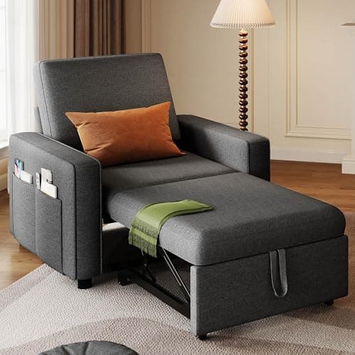 YITAHOME 3-in-1 Convertible Sofa Chair Bed, Grey Linen Recliner