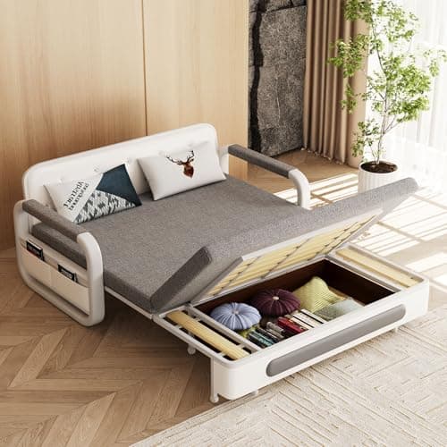 Gray/White Versatile RV Pull-Out Sofa Bed - Living Room and Small Spaces