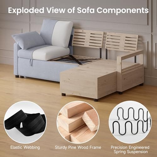 4-in-1 L-Shaped Sleeper Sofa with Storage in Light Gray