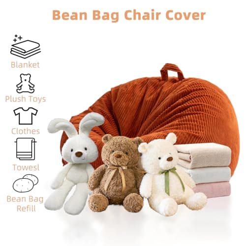 Giant Green Soft Corduroy Stuffed Animal Storage Bean Bag Chair
