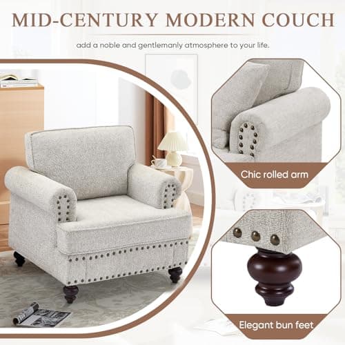 Mid-Century Modern Chenille Sofa Set with Arm Chair and 3 Seater Couch