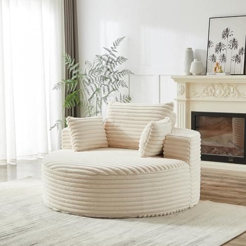 Oversized Round Chenille Deep Seat Chaise Longue Chair, Modern Black for Living Room & Bedroom