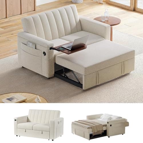Amada 3-in-1 Convertible Couch Bed, Living Room Futon with USB Pockets (Grey)