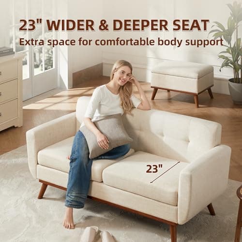 Kingfun 65.2" Loveseat Sofa, Mid Century Modern Beige