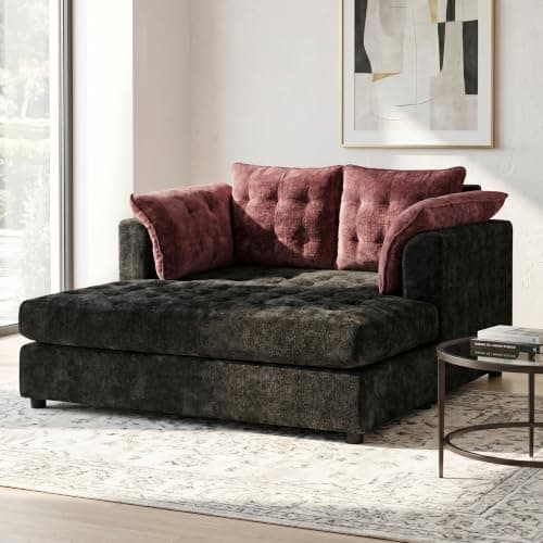 Modern 55" Oversized Chaise Lounger, Luxurious Chenille Fabric Single Sofa Chair with Pillows, Charge Station & Cup Holders for Living Room Apartment Offices (Blue Gray-55'')