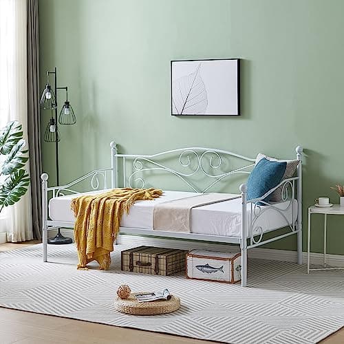 VECELO Metal Daybed Frame, Twin Size with Headboard & Slats Support