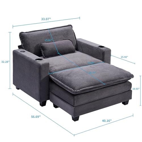 Oversized Fluffy Chaise Lounge Chair, Recliner Sleeper Sofa (Grey)
