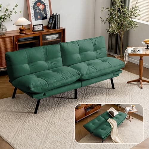 71" Comfortable Convertible Futon Love Seat Sleeper Sofa, Thick Cushion, Velvet Couch Bed for Small Spaces