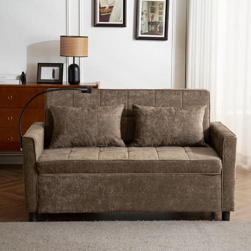 Merax 3-in-1 Convertible Couch with USB Ports, Brown | Sleeper Sofa Bed, Living Room Futon
