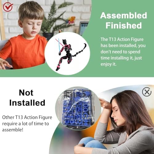 T13 Action Figure, Upgraded 5.4 Inch 3D Printed Robot Model (Black Red)
