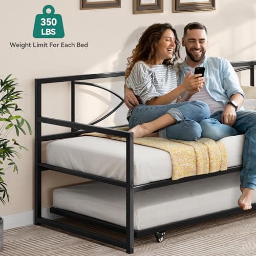 YITAHOME Black Twin Daybed with Pull Out Trundle and Steel Slat Support
