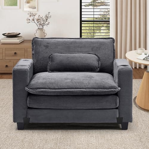 Oversized Fluffy Chaise Lounge Chair, Recliner Sleeper Sofa (Grey)