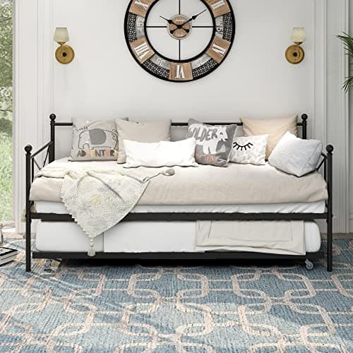 Premium Black Steel Slat Twin Daybed with Headboard
