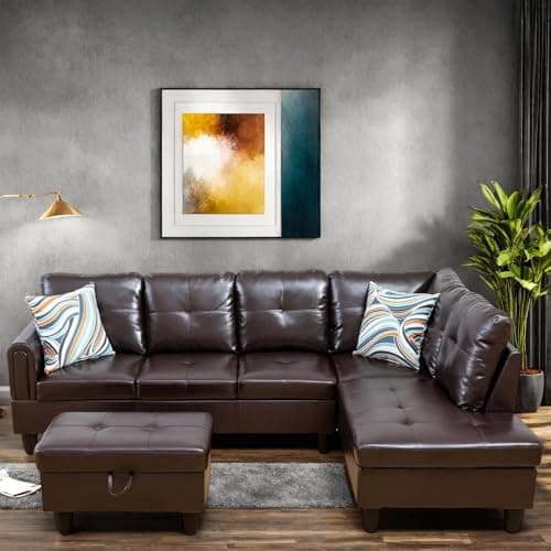 L-Shaped Couch with Chaise, 6 Seat Modern Living Room Sectional in Black/Grey with Storage