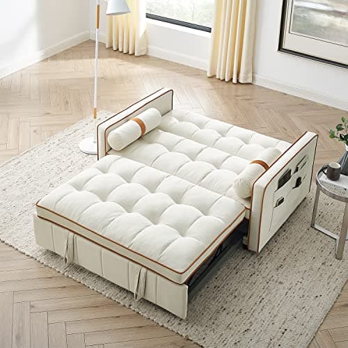 Convertible Sleeper Sofa Bed for Small Spaces with Adjustable Backrest - Beige