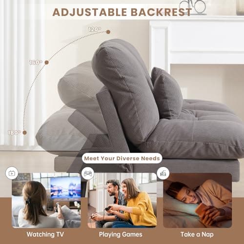 Gray 72'' Corduroy Adjustable Backrest Sleeper Sofa Bed (White)