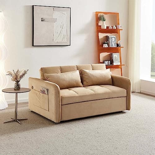 Antetek 3-in-1 Sleeper Sofa Bed, Modern Tufted Velvet Couch