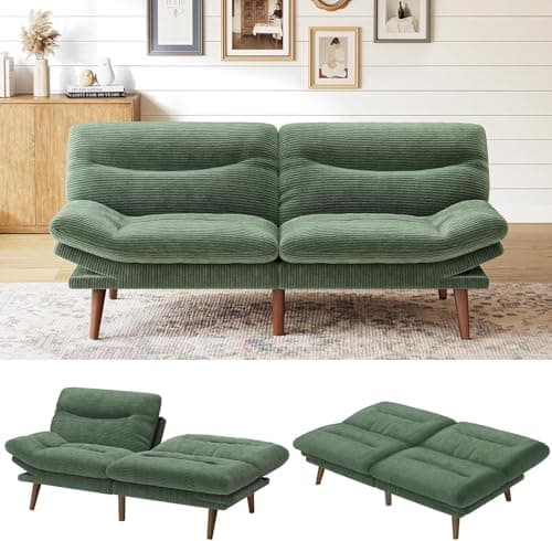 Marsail Corduroy Futon Sofa Bed with Adjustable Backrest & Armrests