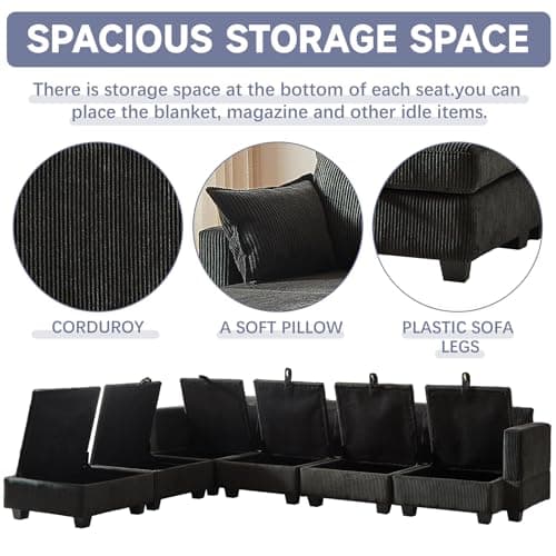 Antetek U-Shaped Sleeper Sofa Bed with Storage Ottoman, 6-Seat Corduroy Couch