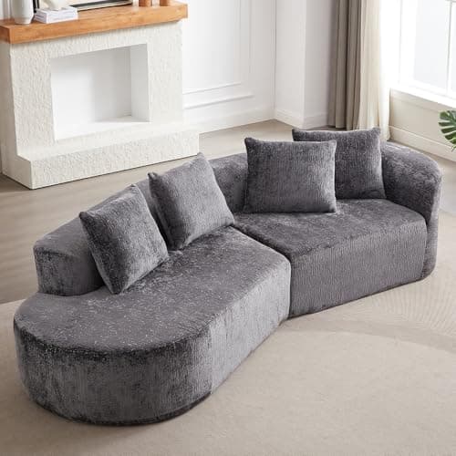 Oversized Curved Cloud Sofa, 114-Inch, Black & Modular for Living Room