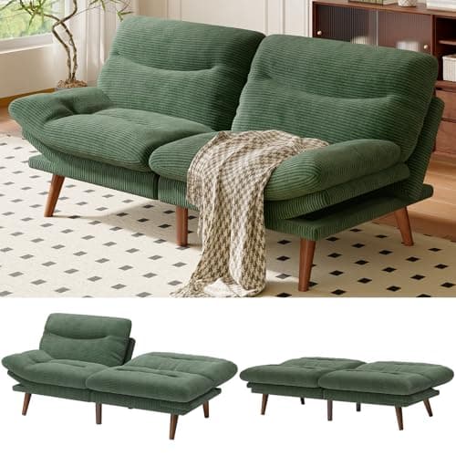 AMADA Vintage Adjustably Backrest Futon Sofa Bed, Grey Corduroy
