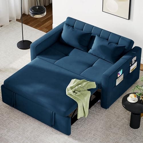 YITAHOME 55" Convertible Sofa Bed, Black Full Size Reclining Velvet Sleeper