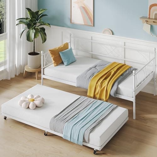 IDEALHOUSE Metal Twin Daybed with Trundle, Multi-Functional Bedroom and Living Room Sofa Bed