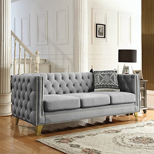 Modern 3-Seater Upholstered Couch for Living Room with Golden Metal Legs