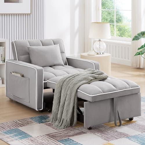 3-in-1 Convertible Velvet Sleeper Chair for Small Spaces, Apartment, and Office - Blue