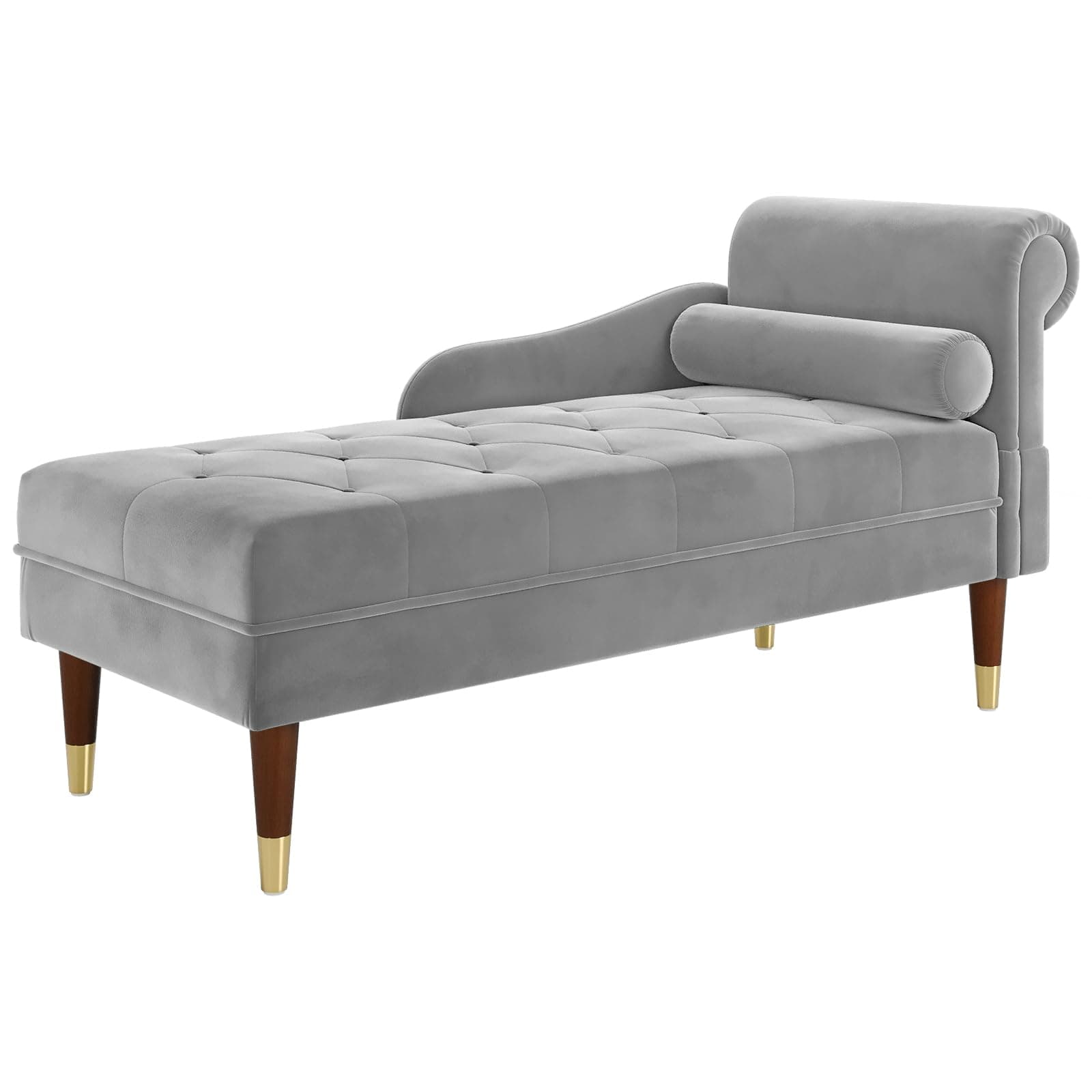 Vesgantti 59" Velvet Chaise Lounge, Right Armrest, Lumbar Pillow, Light Gray