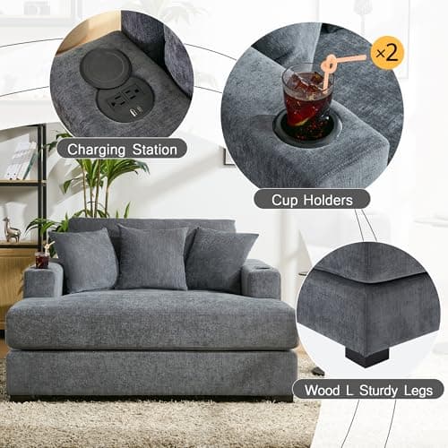 Modern 55" Oversized Chaise Lounger, Chenille Fabric Sleeper Sofa Couch for Living Room, Bedroom and Office (Blue-gray/55)  
Modern 55" Chaise Lounger, Chenille Fabric Sleeper Sofa Couch with Charge Station for Living Room, Bedroom and Office (Blue-g
