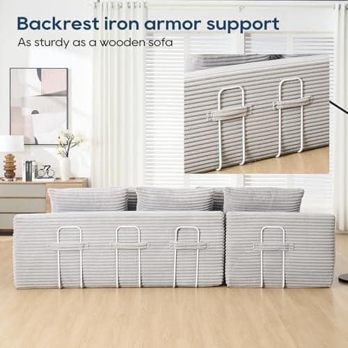 Grey 104-inch Cloud L-Shaped Foldable 3-Seater Couch Bed, Compressed Foam, Corner Lounge for Living Room