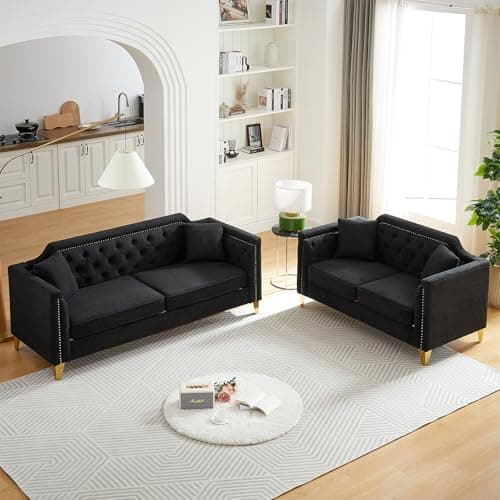 Modern Comfortable 2 Piece Sofa and Loveseat Set with Chenille Fabric and Thick Cushions, Beige