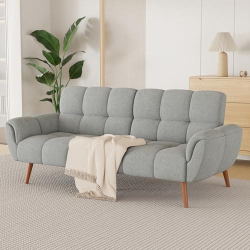 Modern Yellow Linen Futon Sofa Bed with Adjustable Backrests
