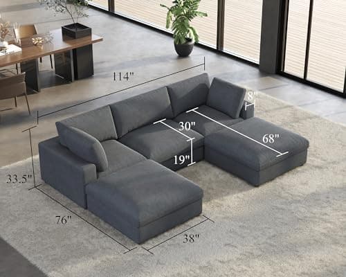 Oversized 5 Seat Grey Linen U Shaped Chaise Sectional Sofa