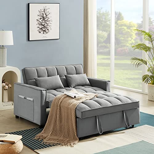 Modern Velvet 3-in-1 Sleeper Sofa Bed Love Seat with Reclining Backrest, Pillows, Pockets for Living Room Apartment