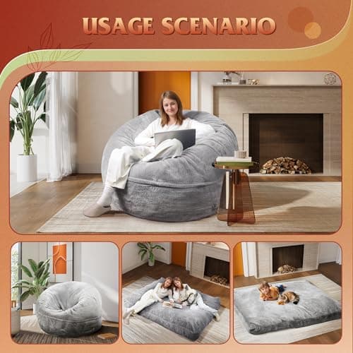 WLIVE Convertible Bean Bag Chair & Mattress, Grey