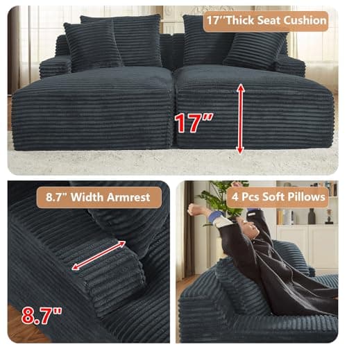 Oversized Dark Grey Corduroy Chaise Lounge Chair, Modern Recliner Sleeper Sofa for Living Room & Bedroom