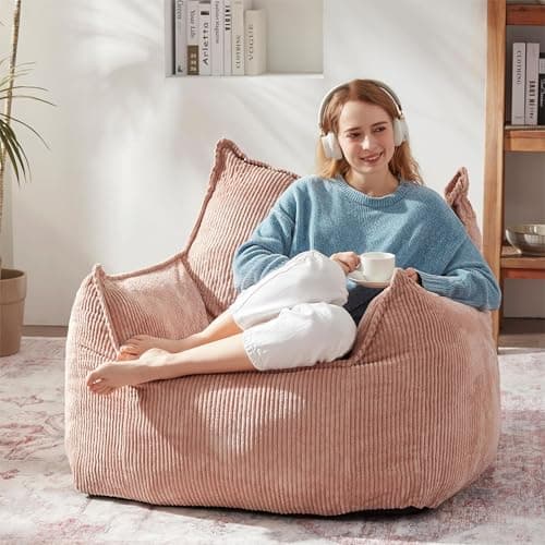 Giant Comfy Corduroy Bean Bag Chair with Armrests