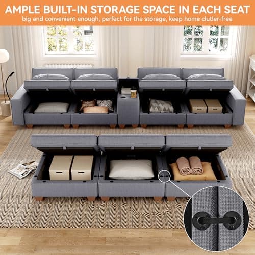 123" U-Shaped Modular Sofa with Storage, 4 Seats, Convertible Bed & Phone Holder"