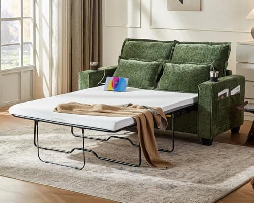 CHIC HOUSE 2-in-1 Pull-Out Sofa Bed, Chenille Memory Foam Couch