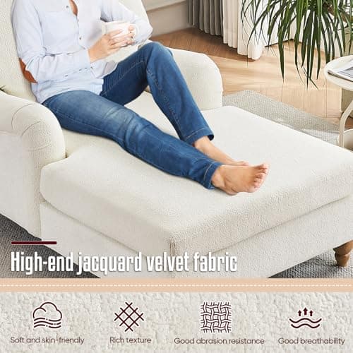 Modern Indoor Chaise Lounge Chair with Adjustable Backrest and Sturdy Legs - White