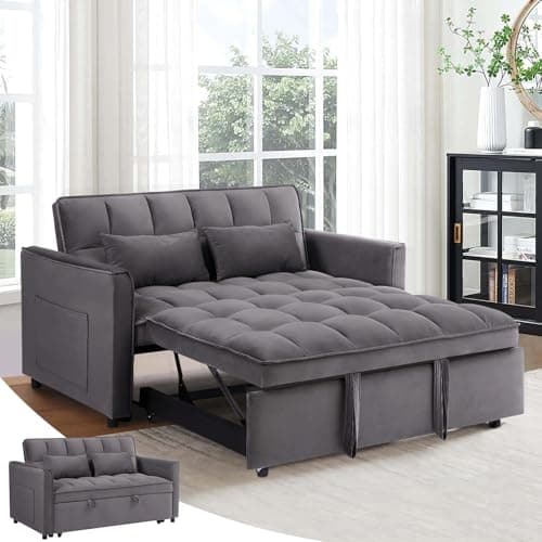 Antetek Modern Velvet Sleep Sofa Bed, Reclining Backrest, Pullout Bed, Living Room Furniture, Black