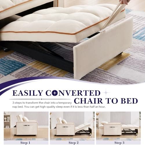 3-in-1 Convertible Sleeper Chair Bed for Small Spaces in Beige